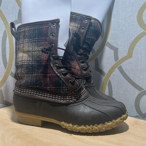 LL Bean Women's Classic Plaid Wool Shearling-Lined Winter Duck Boots 8 M